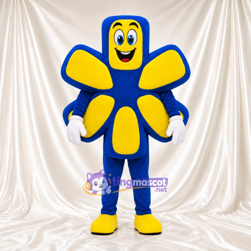 Maskottchenkostüm Blume – blau / gelb – Gesicht; Handschuhe (weiß) Maskottchenkostüm Blume – blau / gelb – Gesicht; Handschuhe (weiß)