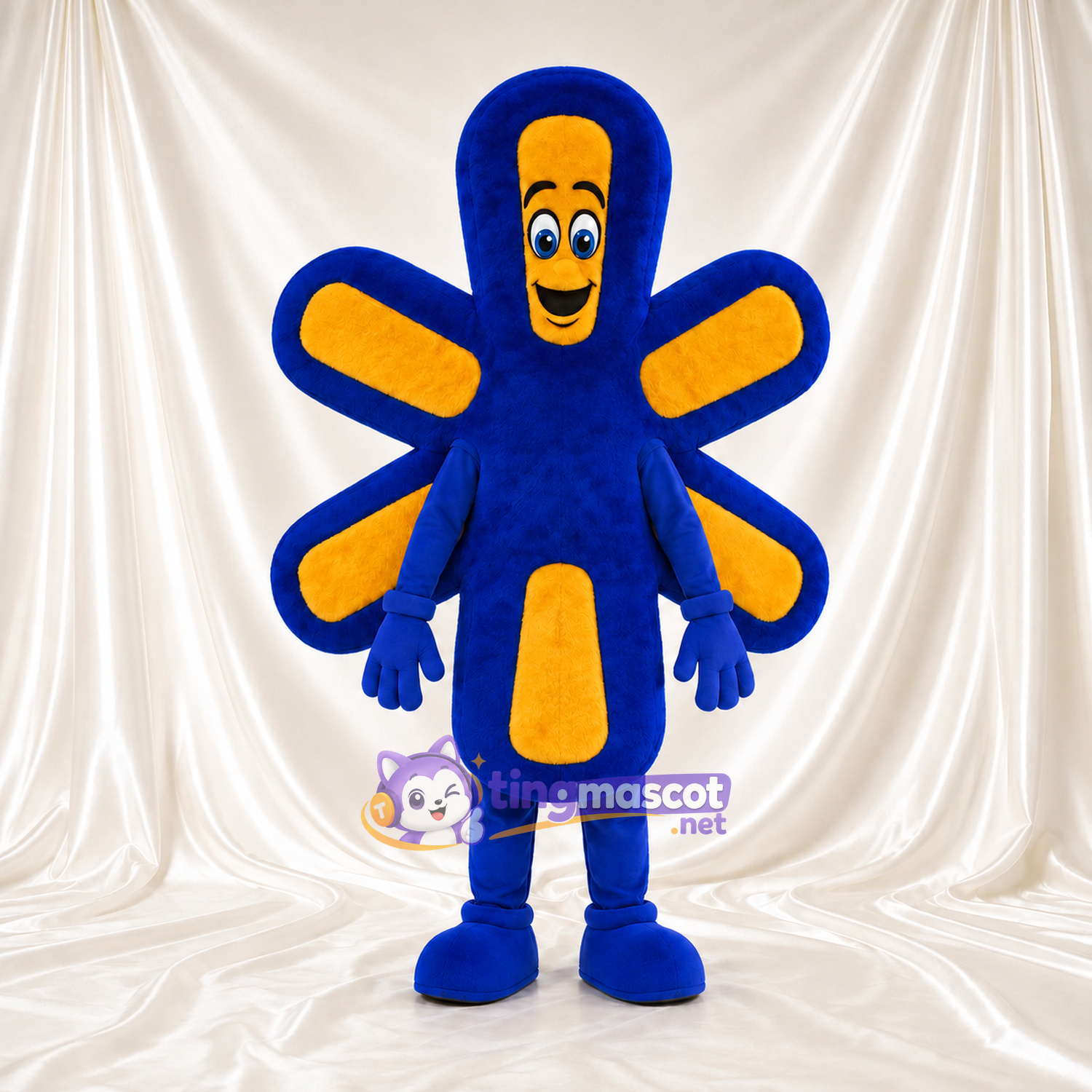 Maskottchenkostüm Blume – blau / gelb – Blütenblätter (lang); Füße (blau) Maskottchenkostüm Blume – blau / gelb – Blütenblätter (lang); Füße (blau)