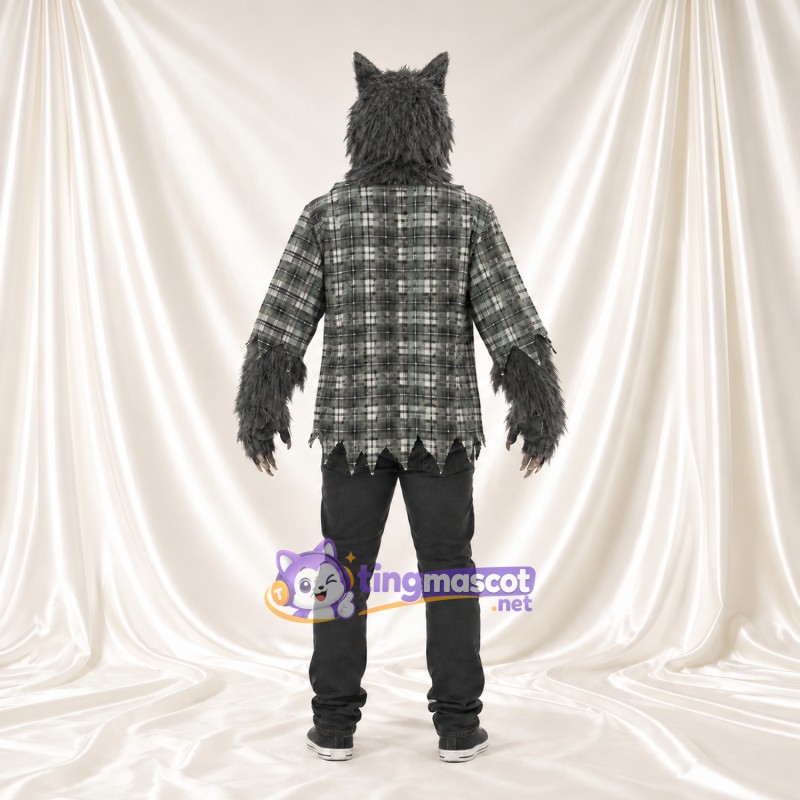 Maskottchenkostüm Werwolf – grau – Hemd (kariert) Maskottchenkostüm Werwolf – grau – Hemd (kariert)