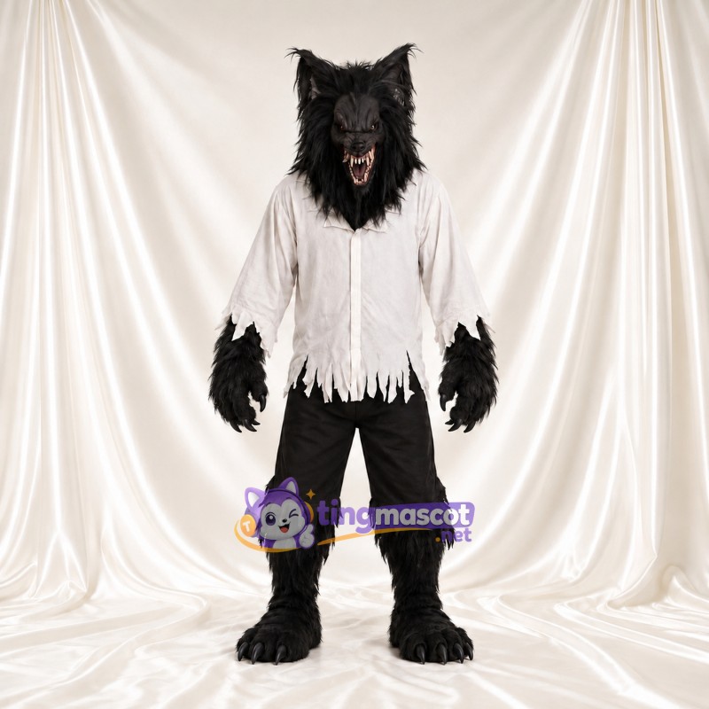 Black Werewolf Mascot Costume - Torn White Shirt and Black Pants Black Werewolf Mascot Costume - Torn White Shirt and Black Pants