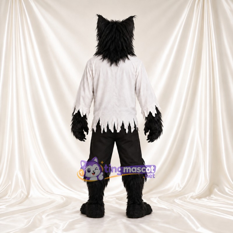 Black Werewolf Mascot Costume - Torn White Shirt and Black Pants Black Werewolf Mascot Costume - Torn White Shirt and Black Pants