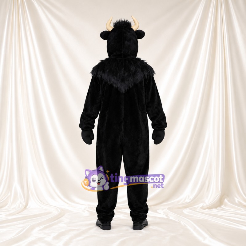 Black Bull Mascot Costume - Beige Horns and Shaggy Neck Ruff Black Bull Mascot Costume - Beige Horns and Shaggy Neck Ruff