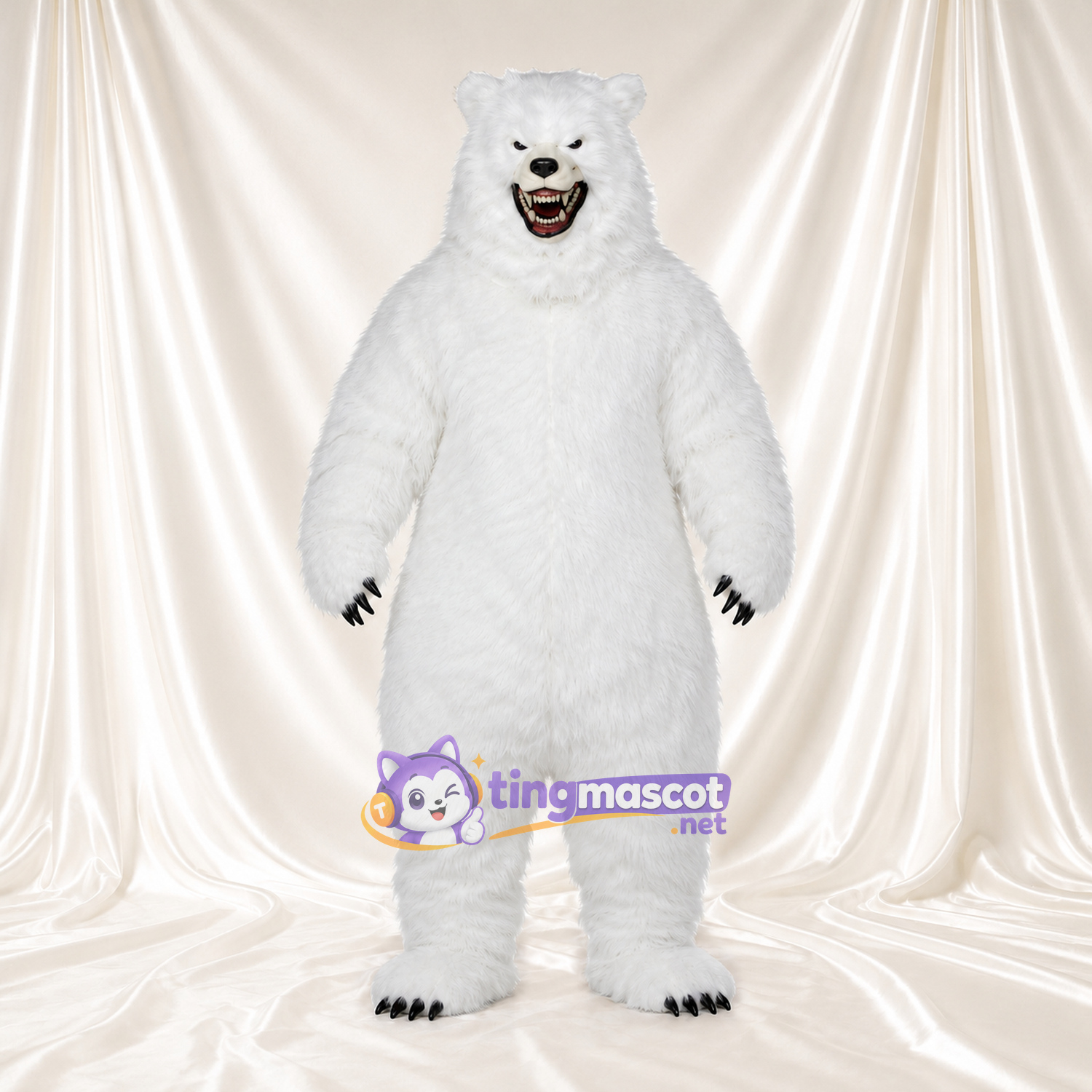 Costume de mascotte Ours polaire – blanc – Bouche ouverte; Griffes (noir) Costume de mascotte Ours polaire – blanc – Bouche ouverte; Griffes (noir)
