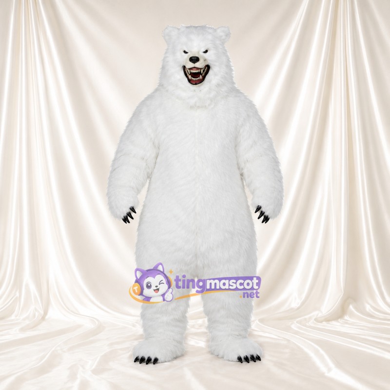 Costume de mascotte Ours polaire – blanc – Bouche ouverte; Griffes (noir)