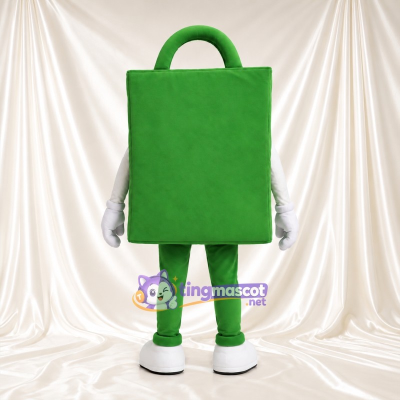 Costume de mascotte Sac de courses – vert – Visage souriant; Gants (blanc) Costume de mascotte Sac de courses – vert – Visage souriant; Gants (blanc)