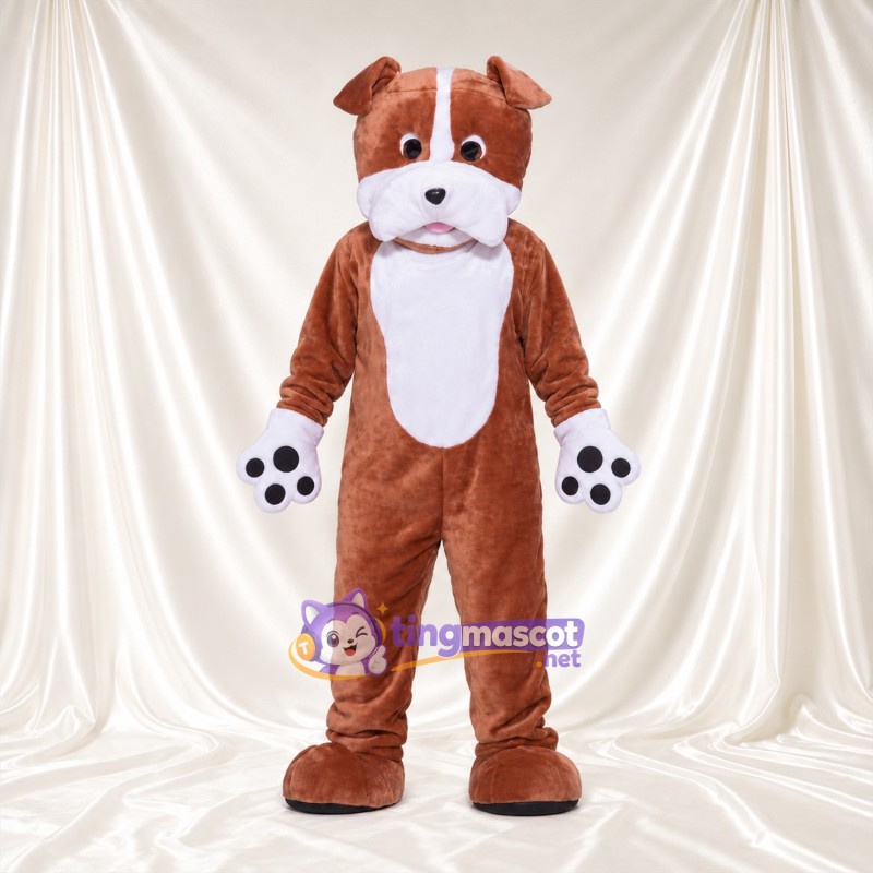 Maskottchenkostüm Hund – braun / weiß – Brust (weiß); Pfotenballen (schwarz)