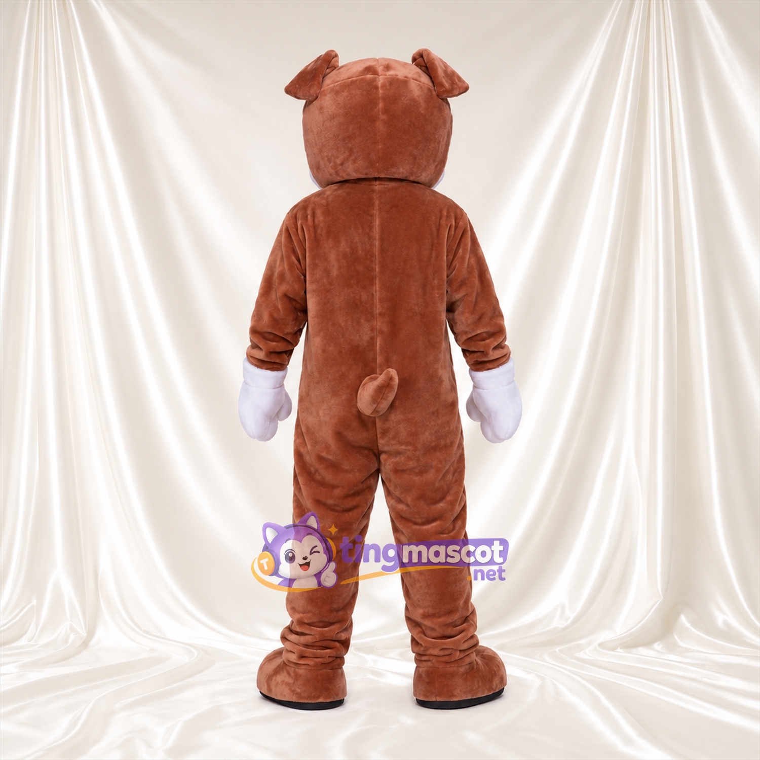 Maskottchenkostüm Hund – braun / weiß – Brust (weiß); Pfotenballen (schwarz) Maskottchenkostüm Hund – braun / weiß – Brust (weiß); Pfotenballen (schwarz)