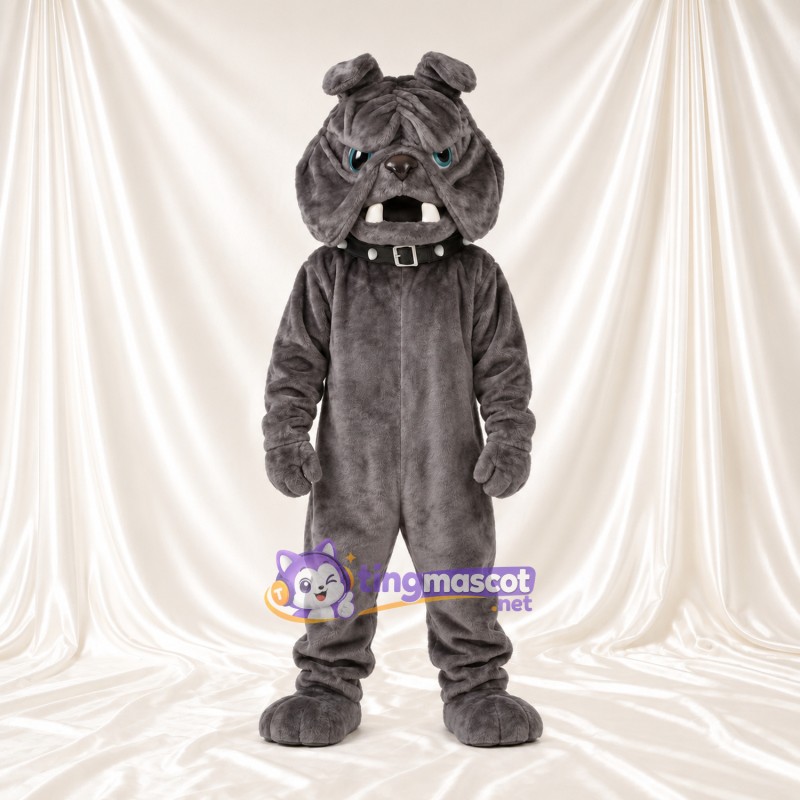 Costume de mascotte Bouledogue – gris foncé – Col (noir) Costume de mascotte Bouledogue – gris foncé – Col (noir)