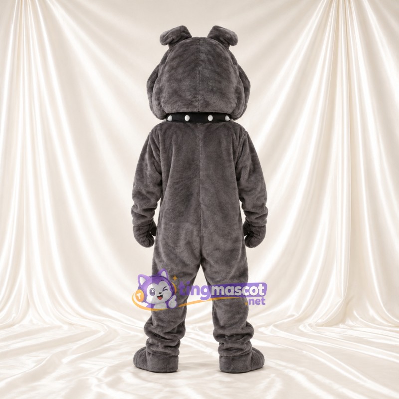 Costume de mascotte Bouledogue – gris foncé – Col (noir) Costume de mascotte Bouledogue – gris foncé – Col (noir)