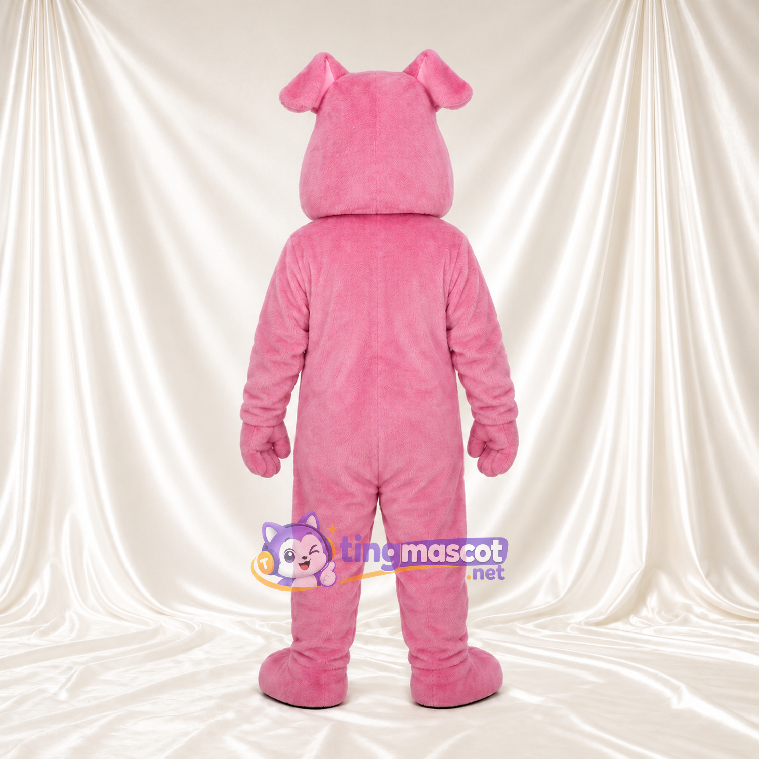 Costume de mascotte Bouledogue – rose – Nez (noir); Bouche à crocs (ouvert) Costume de mascotte Bouledogue – rose – Nez (noir); Bouche à crocs (ouvert)