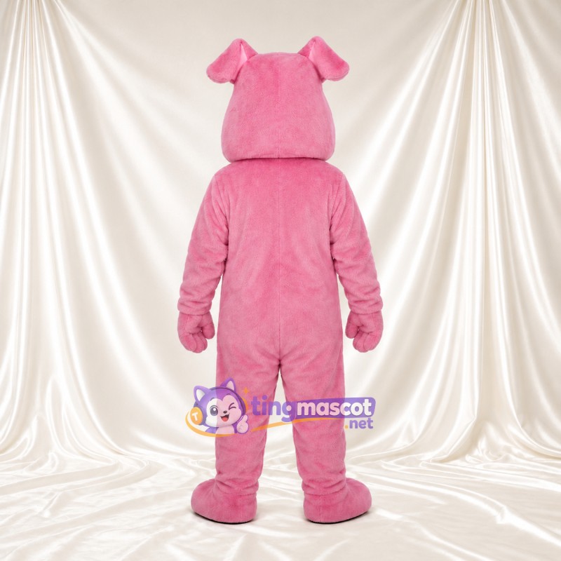 Costume de mascotte Bouledogue – rose – Nez (noir); Bouche à crocs (ouvert) Costume de mascotte Bouledogue – rose – Nez (noir); Bouche à crocs (ouvert)