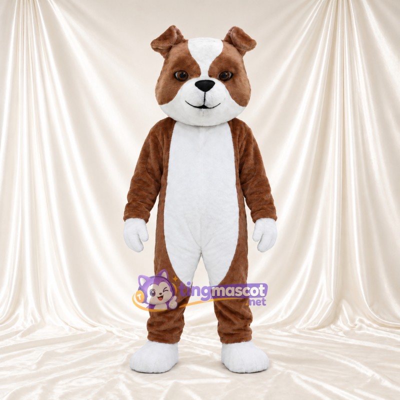 Maskottchenkostüm Hund – braun / weiß – Brust (weiß); Füße (weiß)