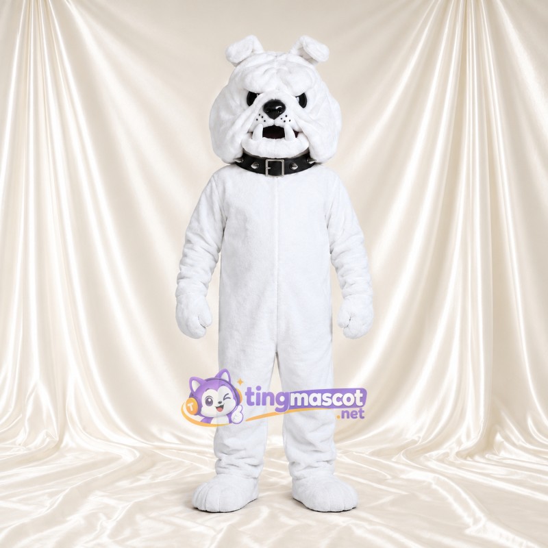 Costume de mascotte Bouledogue – blanc – Col (noir) Costume de mascotte Bouledogue – blanc – Col (noir)
