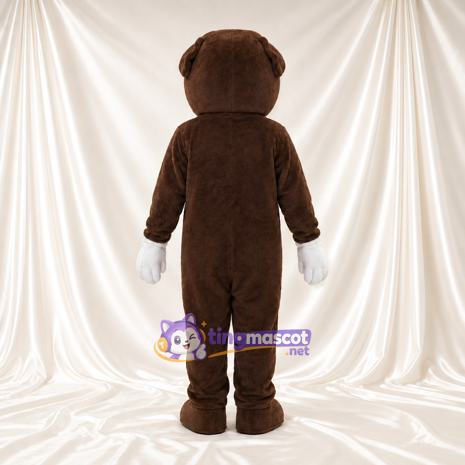 Costume de mascotte Chien – marron foncé – Torse (blanc); Mains (grand, blanc) Costume de mascotte Chien – marron foncé – Torse (blanc); Mains (grand, blanc)