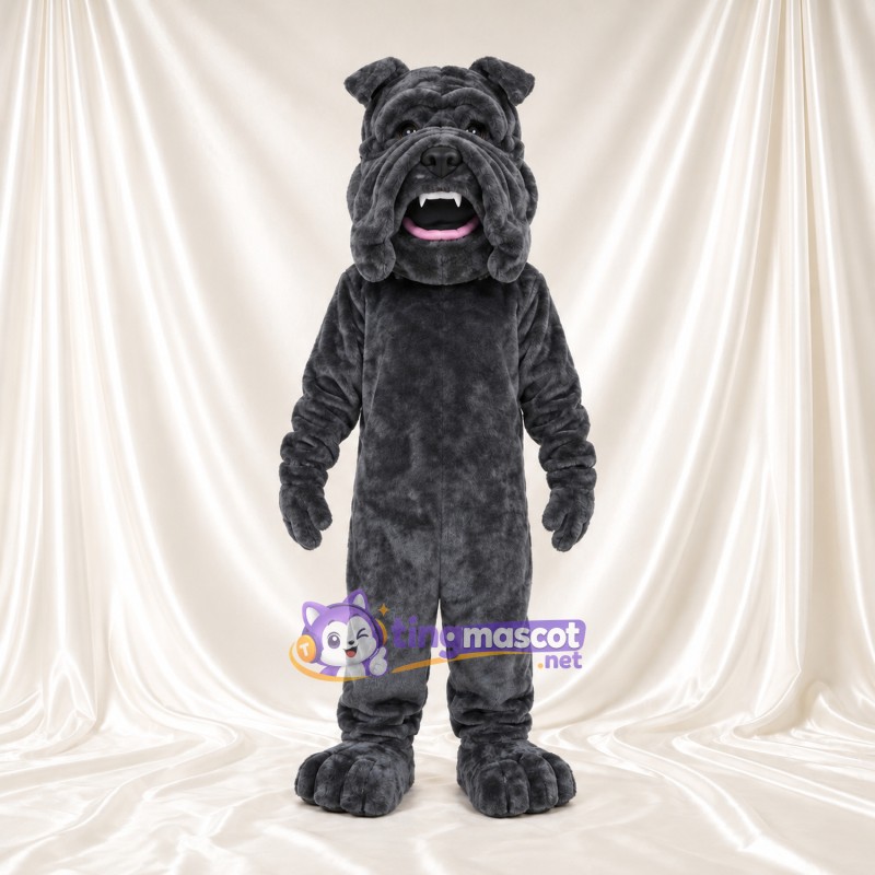Costume de mascotte Bouledogue – anthracite – Museau (plissé); Bouche ouverte Costume de mascotte Bouledogue – anthracite – Museau (plissé); Bouche ouverte