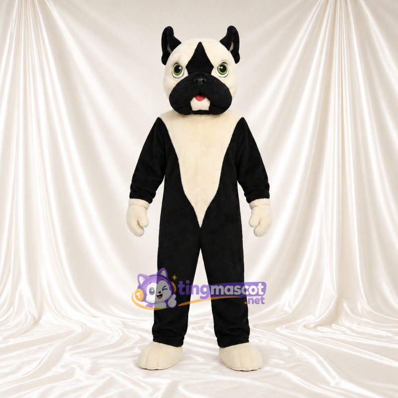 Black and Cream Dog Mascot Costume - Pointed Ears and Green Eyes Black and Cream Dog Mascot Costume - Pointed Ears and Green Eyes