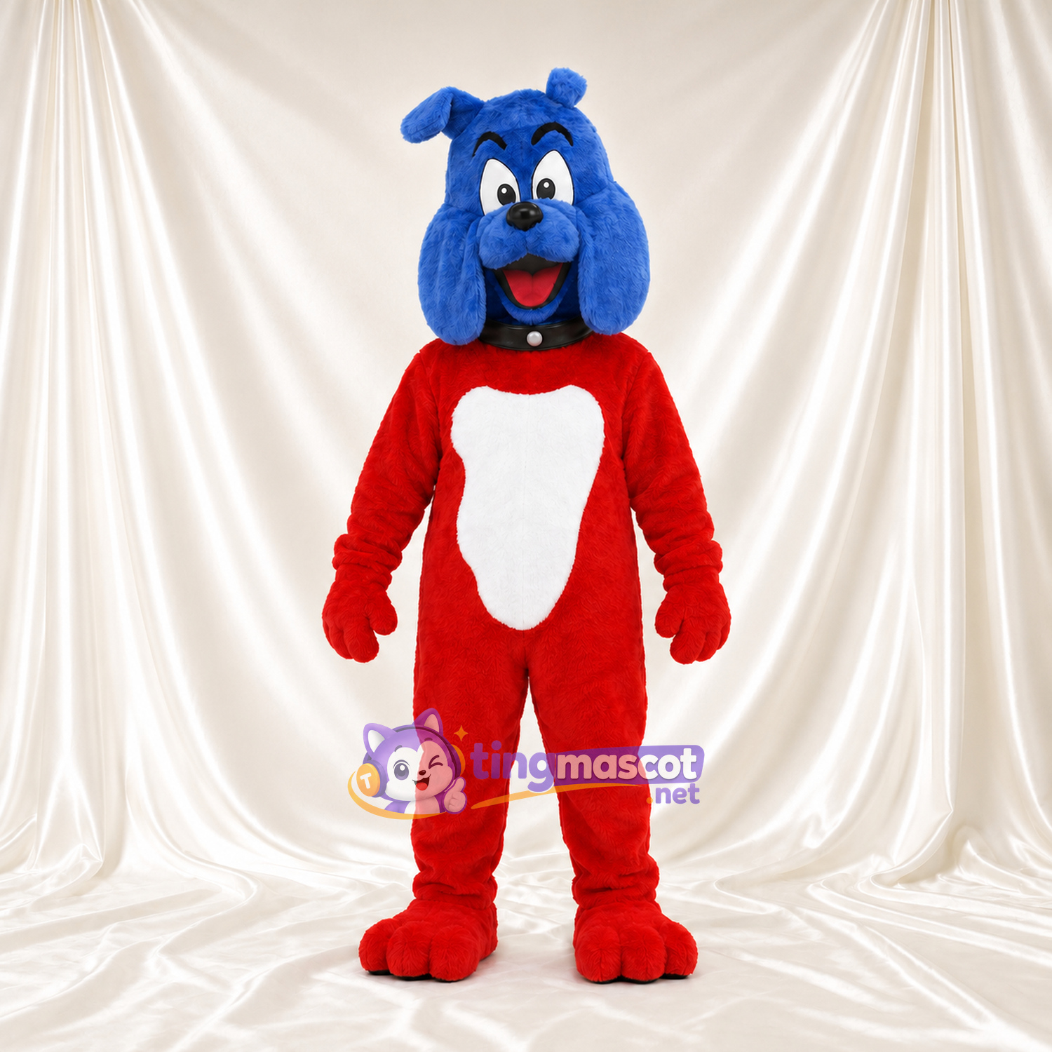 Costume de mascotte Chien – bleu – Corps (rouge); Ventre (blanc) Costume de mascotte Chien – bleu – Corps (rouge); Ventre (blanc)