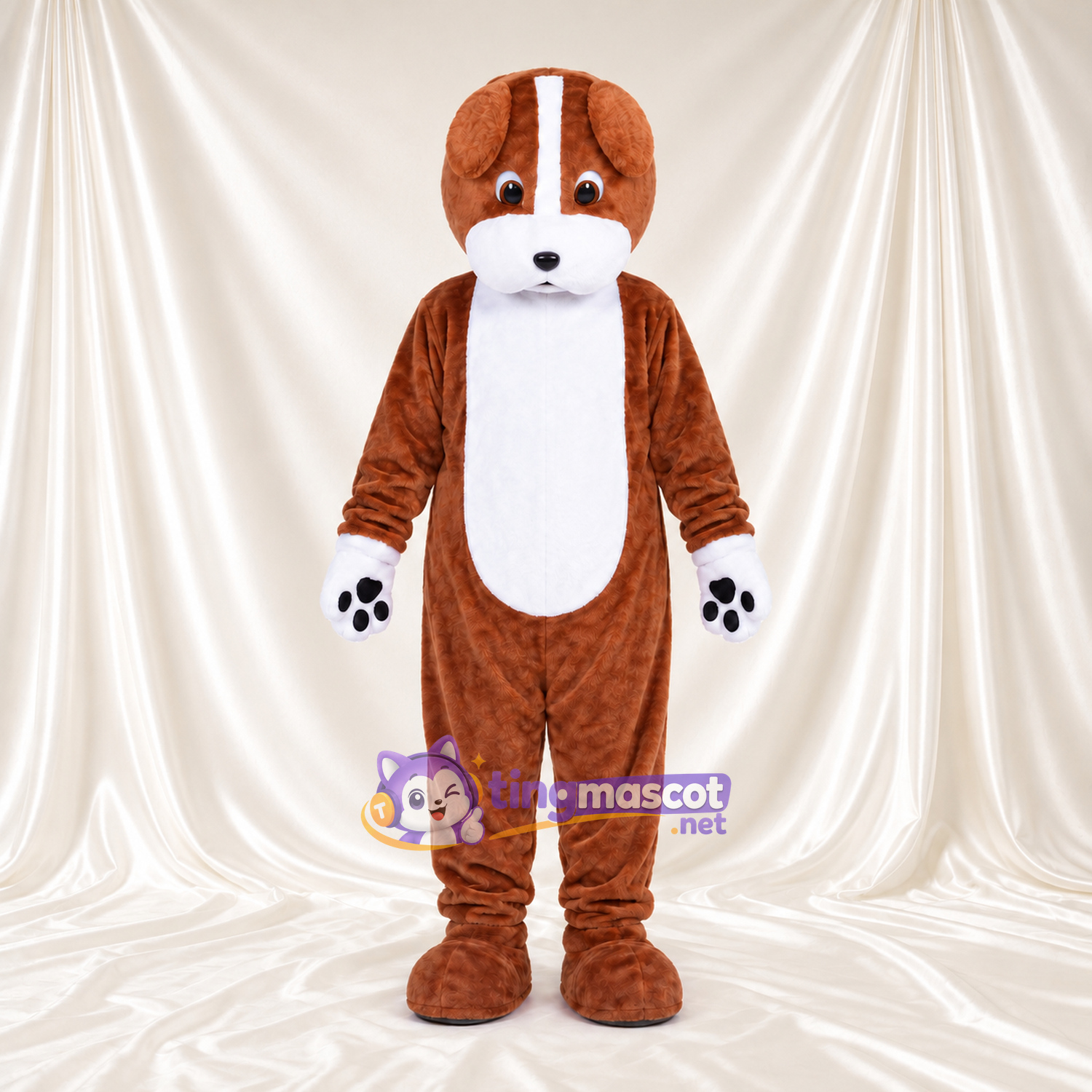 Costume de mascotte Chien – brun rouille – Torse (blanc); Coussinets (tacheté) Costume de mascotte Chien – brun rouille – Torse (blanc); Coussinets (tacheté)