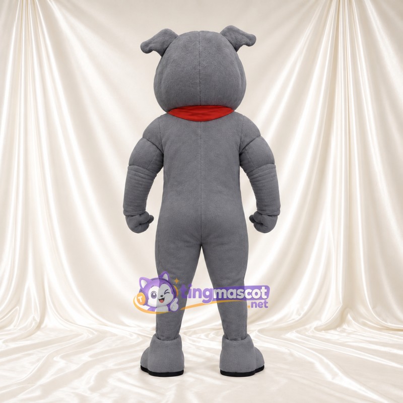 Costume de mascotte Bouledogue – gris – Bandana (rouge); Gilet de sport (blanc) Costume de mascotte Bouledogue – gris – Bandana (rouge); Gilet de sport (blanc)