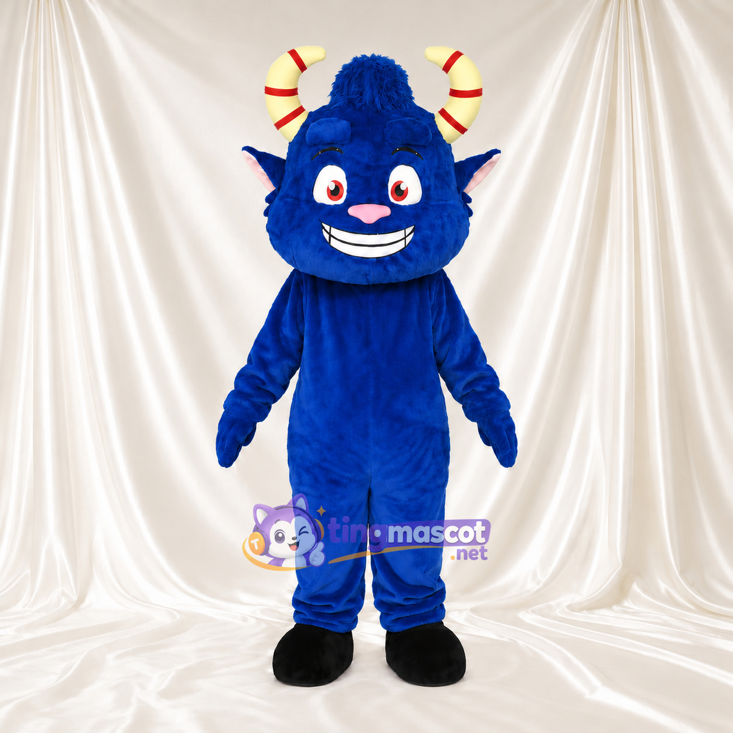 Costume de mascotte Monstre – bleu – Cornes (rayé) Costume de mascotte Monstre – bleu – Cornes (rayé)