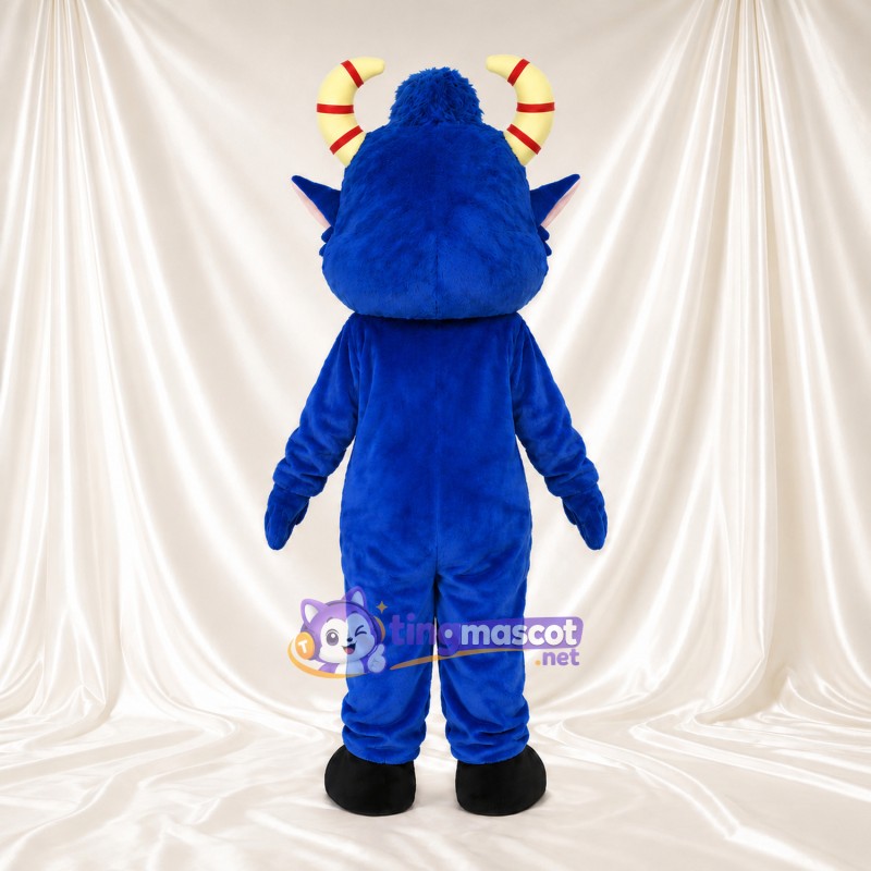Costume de mascotte Monstre – bleu – Cornes (rayé) Costume de mascotte Monstre – bleu – Cornes (rayé)