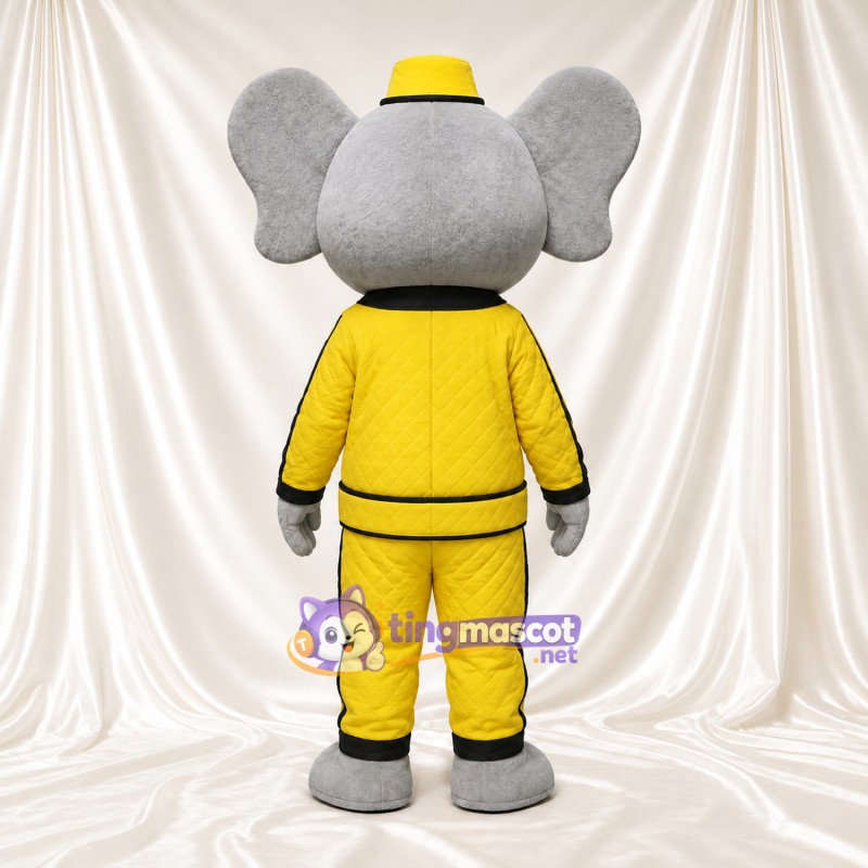 Costume de mascotte Éléphant – gris – Chapeau (jaune); Survêtement (jaune) Costume de mascotte Éléphant – gris – Chapeau (jaune); Survêtement (jaune)