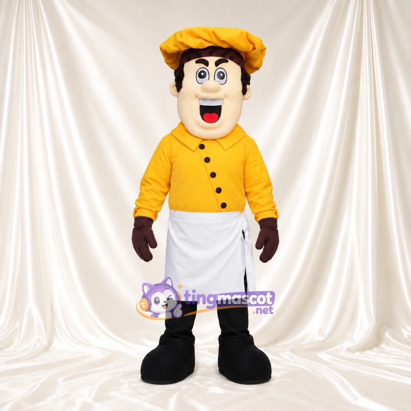Costume de mascotte Chef cuisinier – selon la photo – Toque de chef (jaune); Chemise (jaune); Tablier (blanc) Costume de mascotte Chef cuisinier – selon la photo – Toque de chef (jaune); Chemise (jaune); Tablier (blanc)