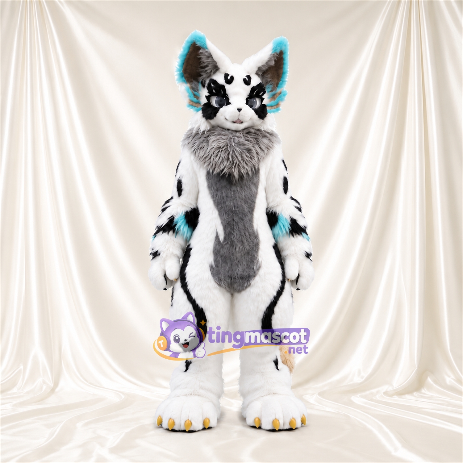 Costume de mascotte Renard – blanc – Pointes des oreilles (noir, turquoise) Costume de mascotte Renard – blanc – Pointes des oreilles (noir, turquoise)