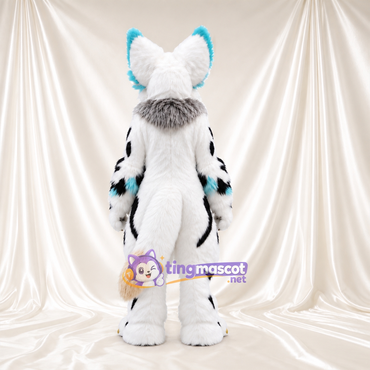 Costume de mascotte Renard – blanc – Pointes des oreilles (noir, turquoise) Costume de mascotte Renard – blanc – Pointes des oreilles (noir, turquoise)