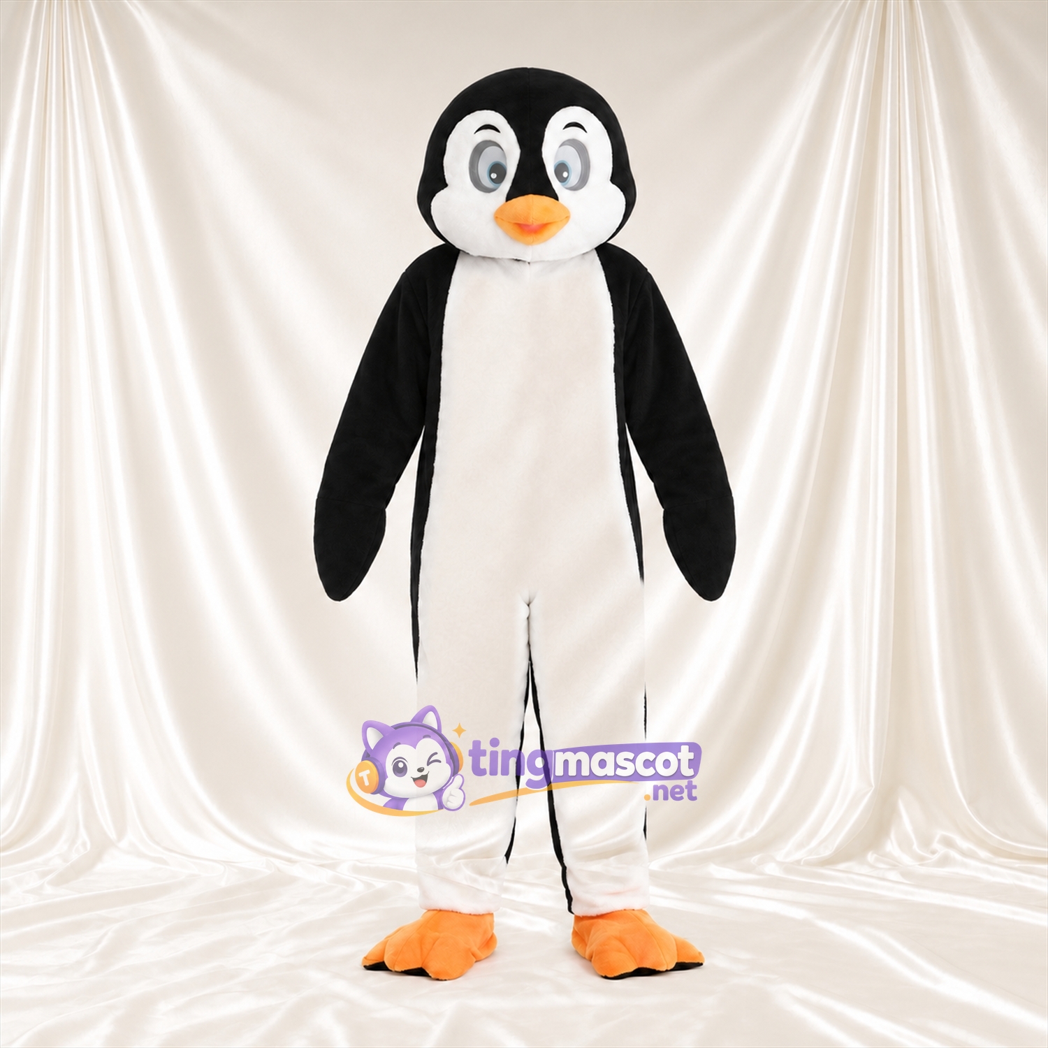 Black and White Penguin Mascot Costume - Gray Eye Rings and Orange Feet Black and White Penguin Mascot Costume - Gray Eye Rings and Orange Feet