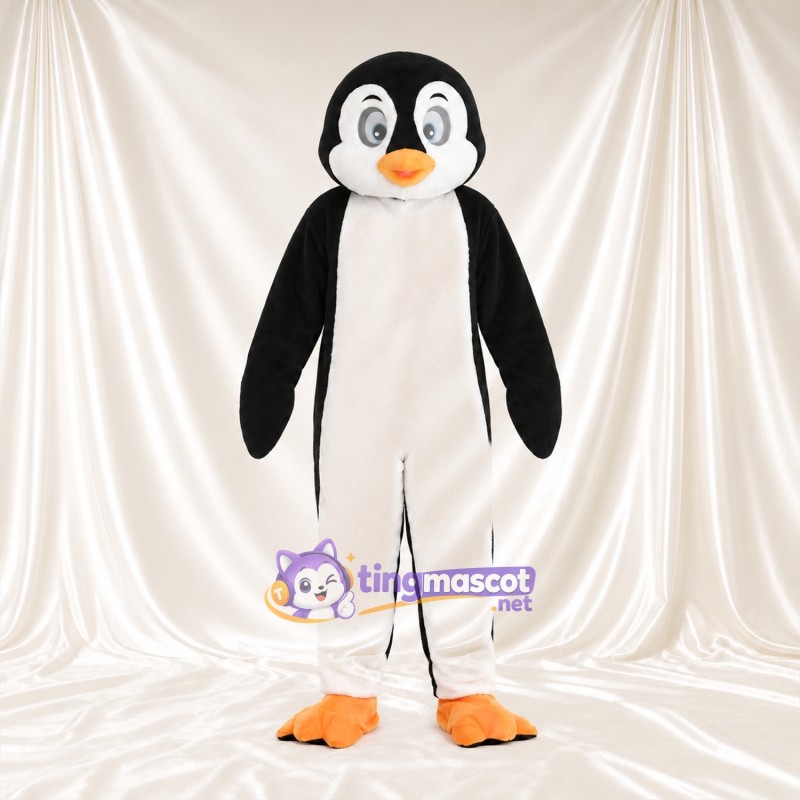 Black and White Penguin Mascot Costume - Gray Eye Rings and Orange Feet Black and White Penguin Mascot Costume - Gray Eye Rings and Orange Feet