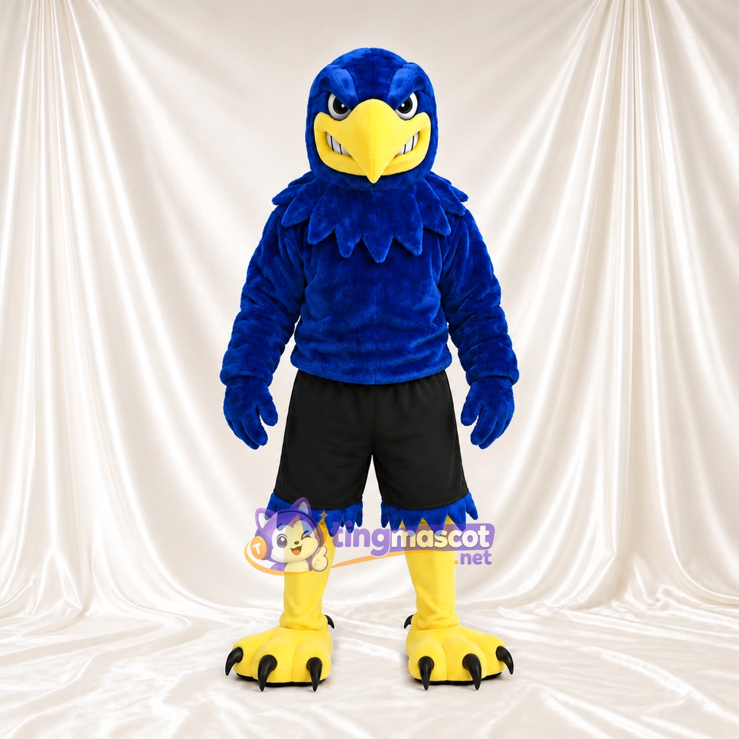 Maskottchenkostüm Adler – blau – Shorts (schwarz); Krallen (gelb) Maskottchenkostüm Adler – blau – Shorts (schwarz); Krallen (gelb)