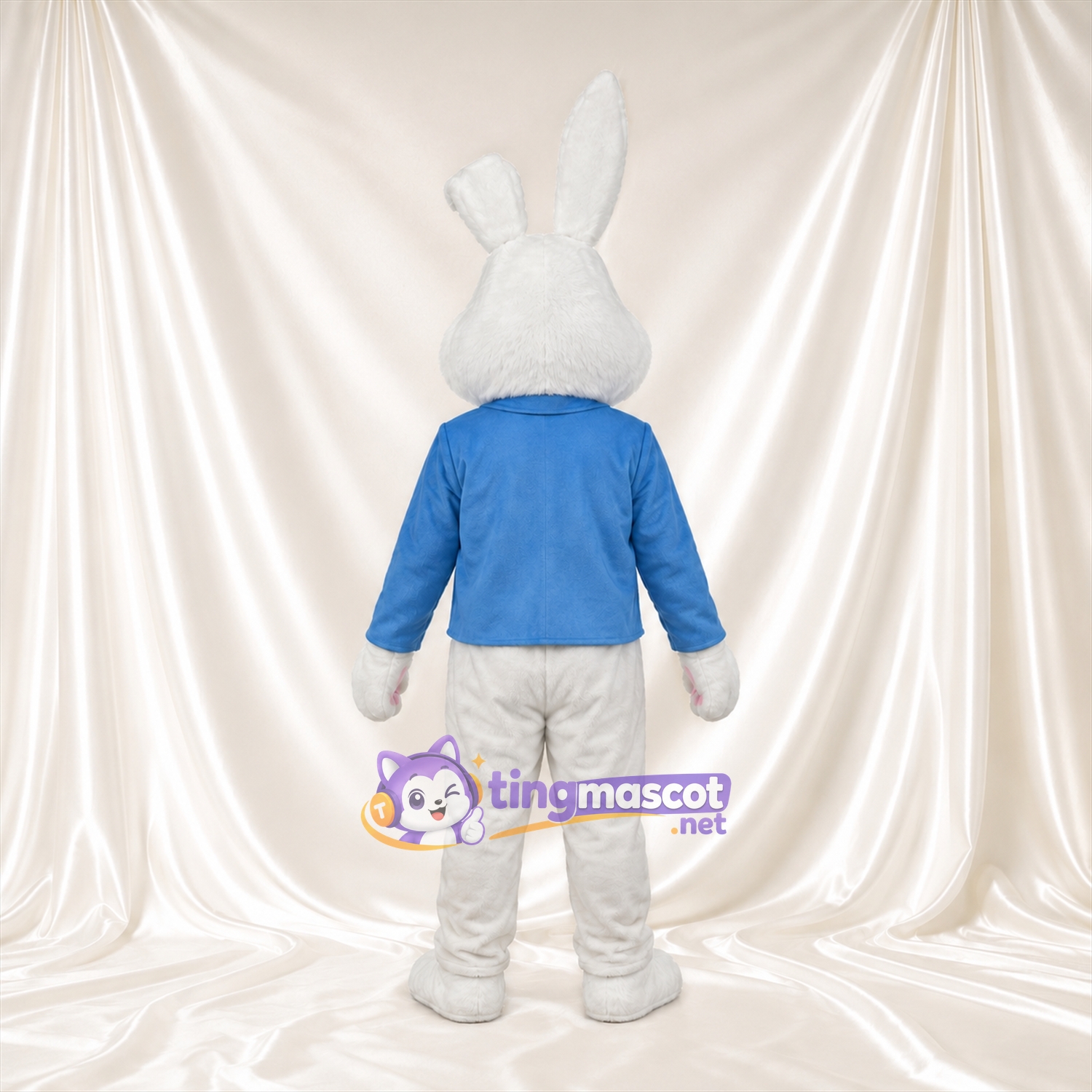Costume de mascotte Lapin – blanc – Chemise (bleu, à motifs, bleu) Costume de mascotte Lapin – blanc – Chemise (bleu, à motifs, bleu)