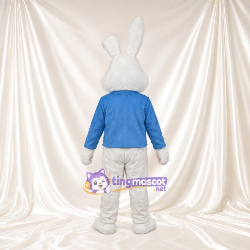 Costume de mascotte Lapin – blanc – Chemise (bleu, à motifs, bleu) Costume de mascotte Lapin – blanc – Chemise (bleu, à motifs, bleu)