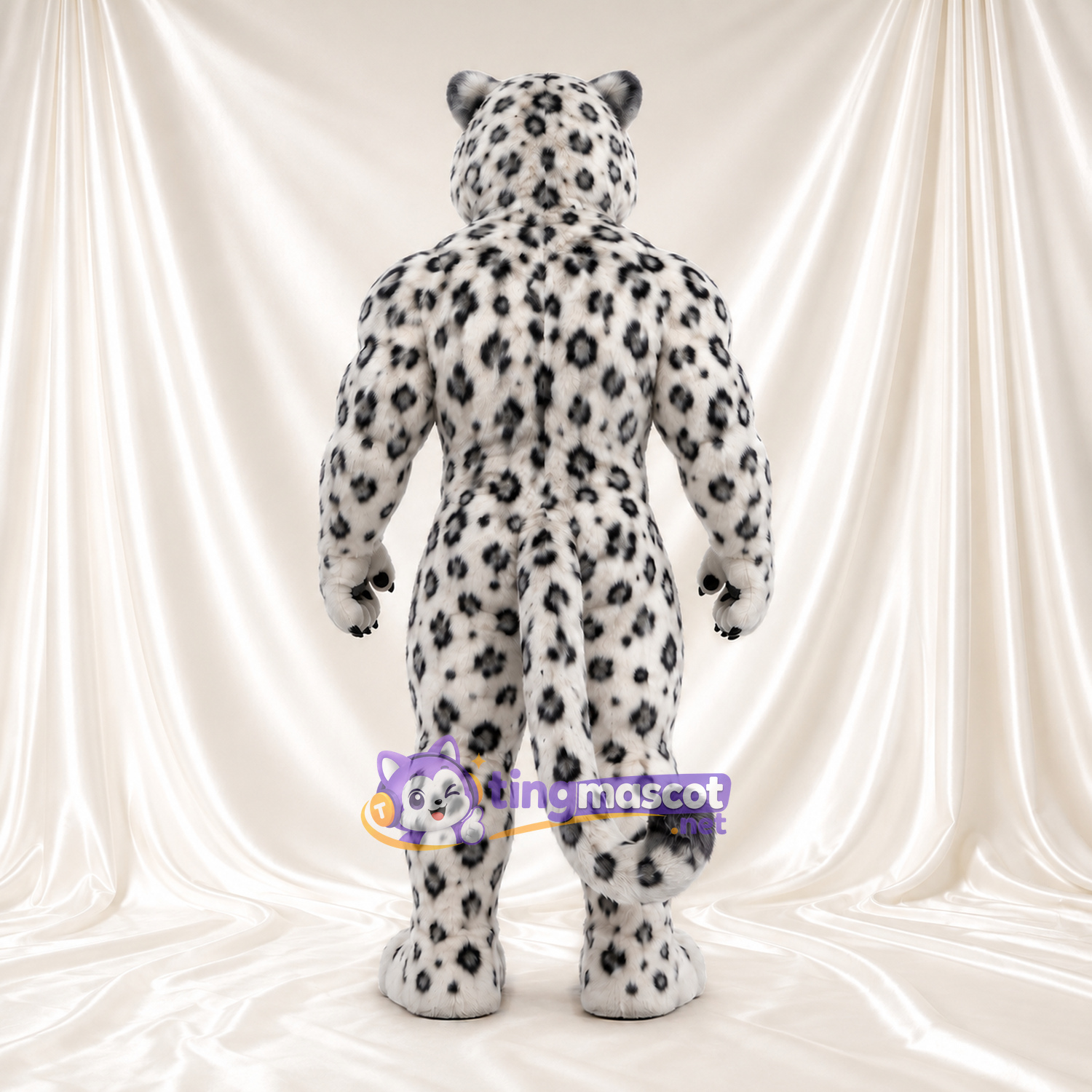 Snow Leopard Mascot Costume - Muscular White Body and Black Spots Snow Leopard Mascot Costume - Muscular White Body and Black Spots