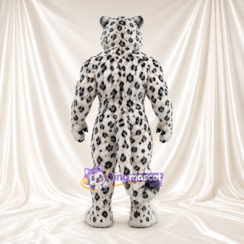 Snow Leopard Mascot Costume - Muscular White Body and Black Spots Snow Leopard Mascot Costume - Muscular White Body and Black Spots