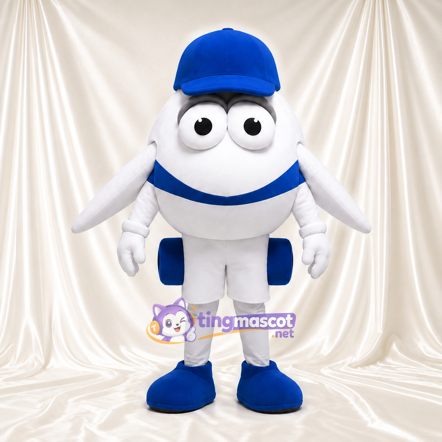 White Airplane Character Mascot Costume - Blue Cap and Blue Shoes White Airplane Character Mascot Costume - Blue Cap and Blue Shoes