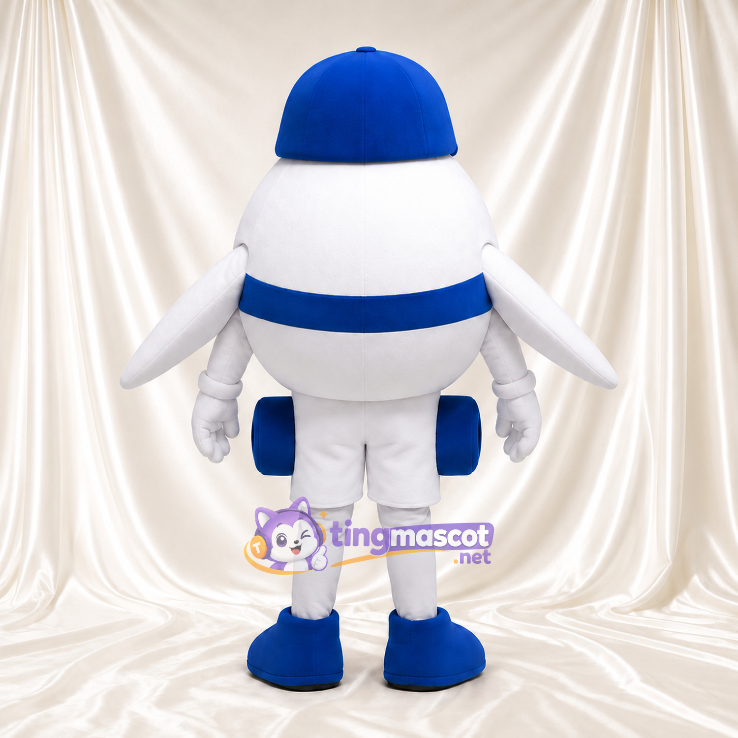 White Airplane Character Mascot Costume - Blue Cap and Blue Shoes White Airplane Character Mascot Costume - Blue Cap and Blue Shoes