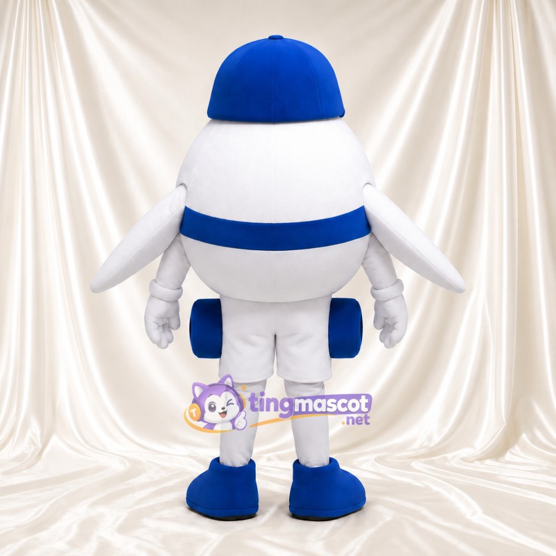 White Airplane Character Mascot Costume - Blue Cap and Blue Shoes White Airplane Character Mascot Costume - Blue Cap and Blue Shoes