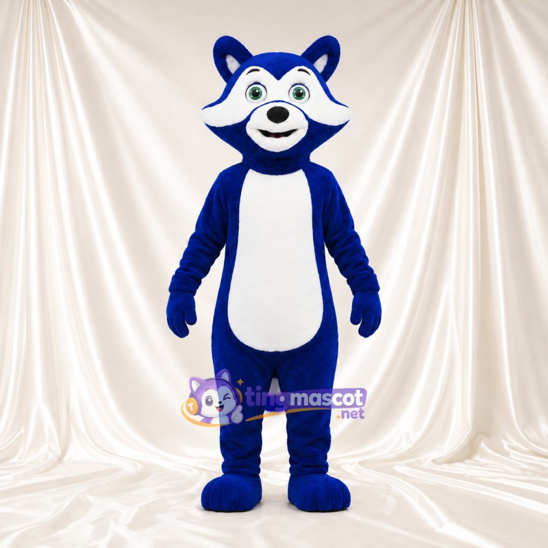 Blue Raccoon Mascot Costume - White Face Markings and White Belly Blue Raccoon Mascot Costume - White Face Markings and White Belly