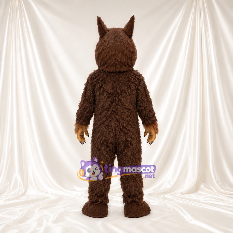 Maskottchenkostüm Werwolf – braun – Spitze Ohren; Mund mit Fangzähnen (offen) Maskottchenkostüm Werwolf – braun – Spitze Ohren; Mund mit Fangzähnen (offen)
