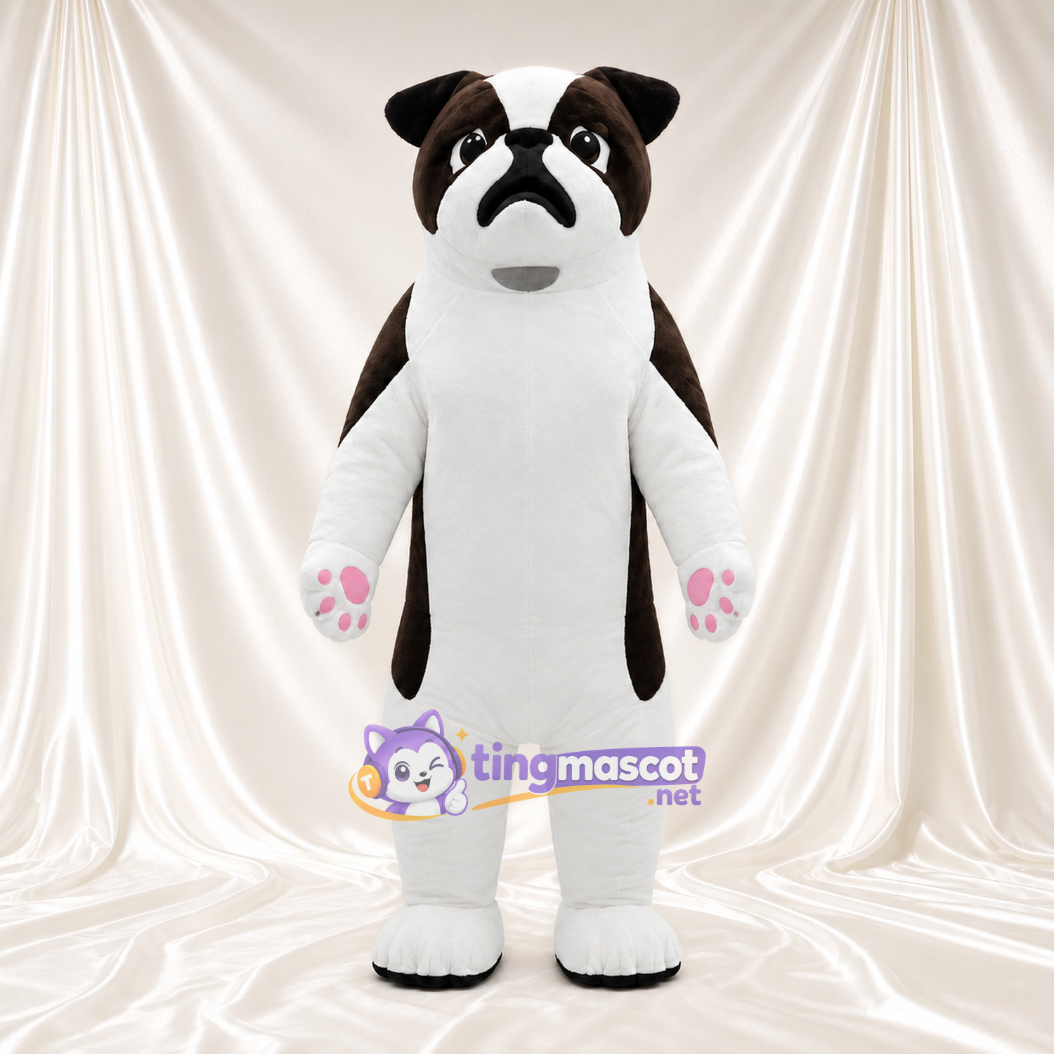 Black and White Bulldog Mascot Costume - Pink Paw Pads and White Belly Black and White Bulldog Mascot Costume - Pink Paw Pads and White Belly