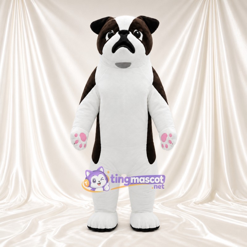 Black and White Bulldog Mascot Costume - Pink Paw Pads and White Belly Black and White Bulldog Mascot Costume - Pink Paw Pads and White Belly