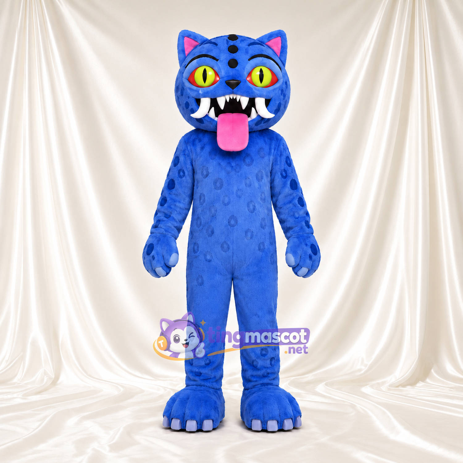 Costume de mascotte Chat – bleu – Yeux (jaune); Langue (long, rose) Costume de mascotte Chat – bleu – Yeux (jaune); Langue (long, rose)