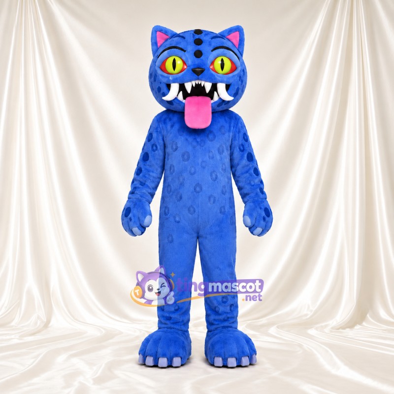 Costume de mascotte Chat – bleu – Yeux (jaune); Langue (long, rose) Costume de mascotte Chat – bleu – Yeux (jaune); Langue (long, rose)