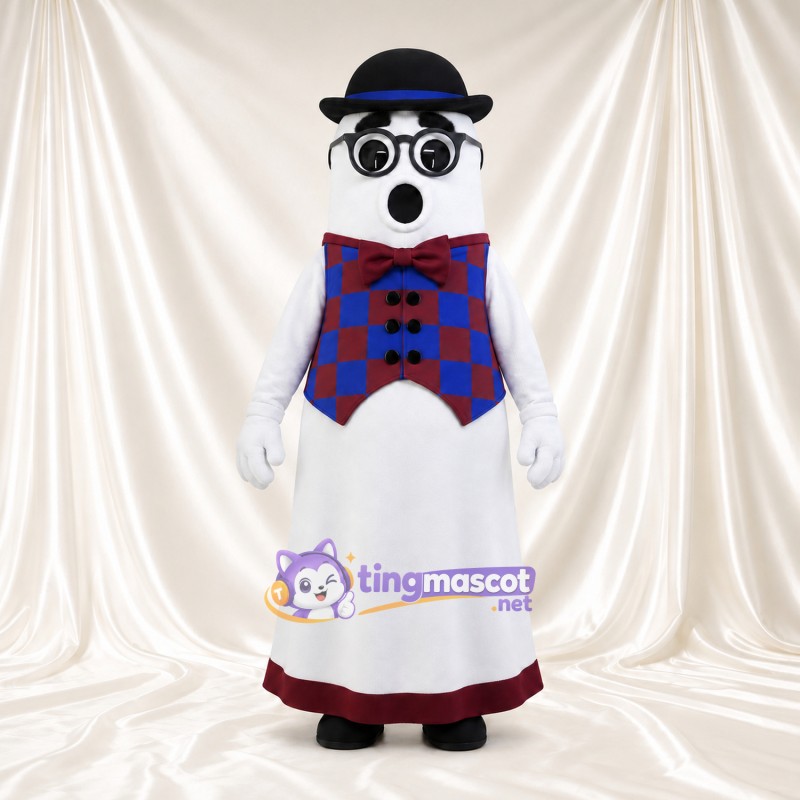 Costume de mascotte Fantôme – blanc – Chapeau (bleu); Lunettes; Gilet (à carreaux) Costume de mascotte Fantôme – blanc – Chapeau (bleu); Lunettes; Gilet (à carreaux)