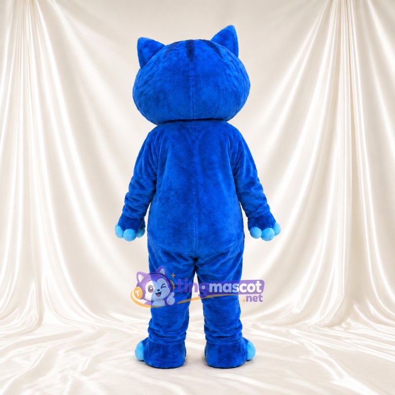 Blue Monster Cat Mascot Costume - Orange Eyes and Sharp-Toothed Grin Blue Monster Cat Mascot Costume - Orange Eyes and Sharp-Toothed Grin