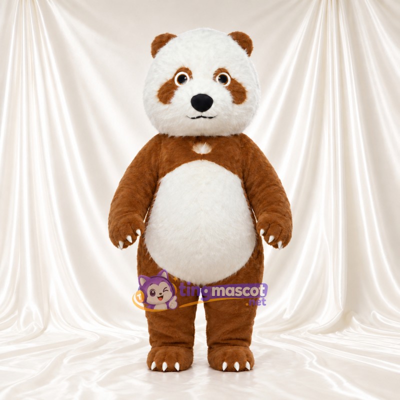 Costume de mascotte Panda – marron / blanc – Ventre (rond, crème); Oreilles (petit, marron) Costume de mascotte Panda – marron / blanc – Ventre (rond, crème); Oreilles (petit, marron)