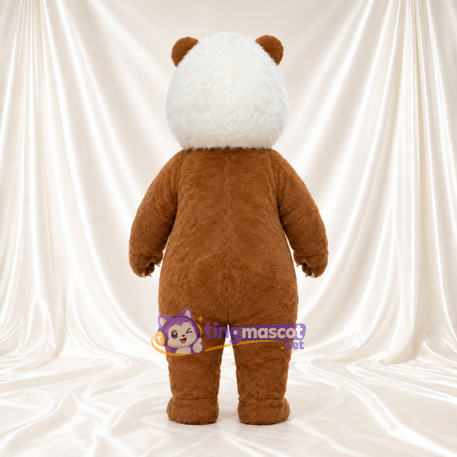 Costume de mascotte Panda – marron / blanc – Ventre (rond, crème); Oreilles (petit, marron) Costume de mascotte Panda – marron / blanc – Ventre (rond, crème); Oreilles (petit, marron)