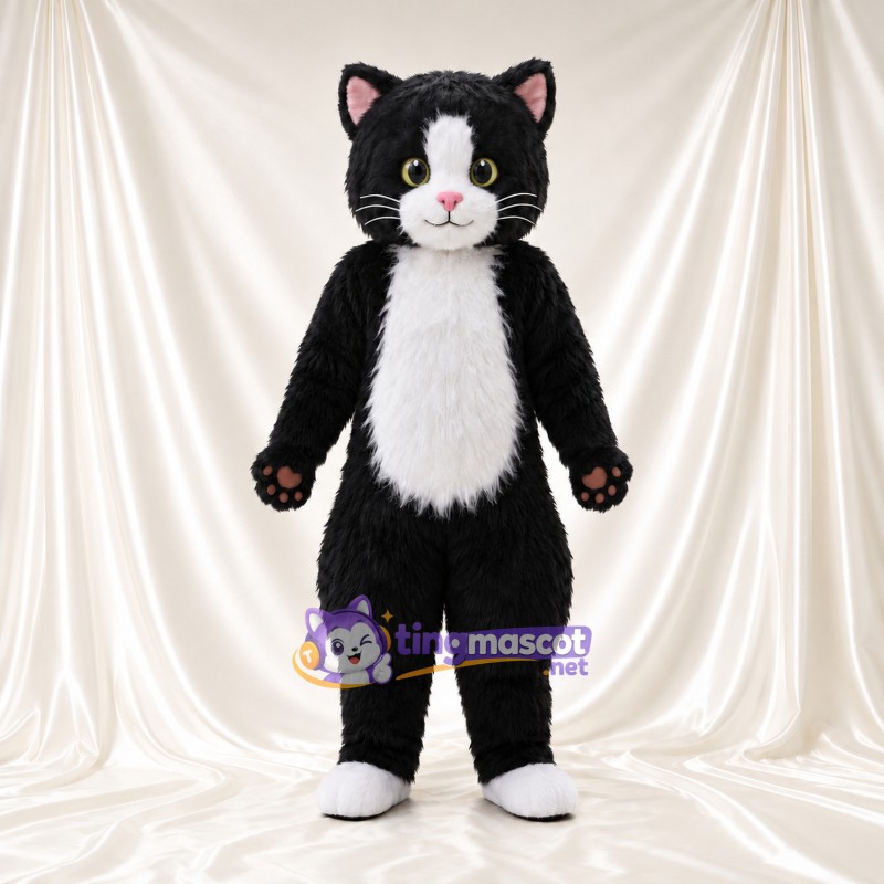 Black and White Cat Mascot Costume - Green Eyes and Pink Paw Pads Black and White Cat Mascot Costume - Green Eyes and Pink Paw Pads